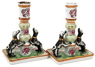 FRENCH PORCELAIN CANDLESTICKS EARLY 20TH C. PAIR