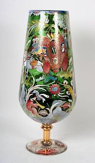 Spanish enameled and colored glass vase