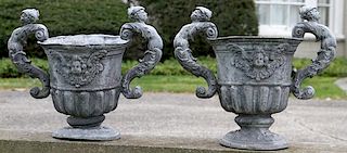 NEOCLASSICAL STYLE LEAD GARDEN URNS PAIR