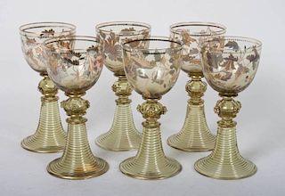 Six German enameled glass goblets