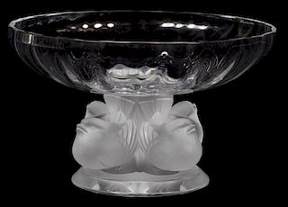 LALIQUE 'NOGENT' CLEAR & FROSTED GLASS COMPOTE