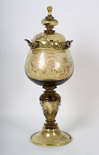 German enameled glass covered goblet