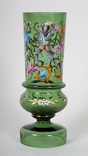 German enamel decorated glass vase