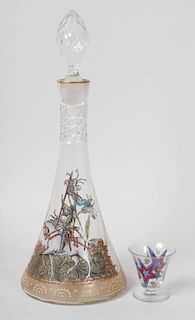 German enameled glass decanter and cordial