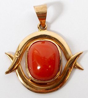 EGYPTIAN 14KT YELLOW GOLD & CORAL PENDANT