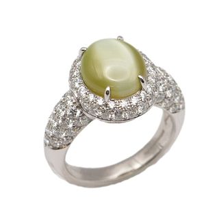 Tiffany Cabochon Cut Ring 90PD No. 15 Chrysoberyl Cat's Eye 7.86ct Pave Diamond 2.1ct Pt950 Platinum Women's Jewelry