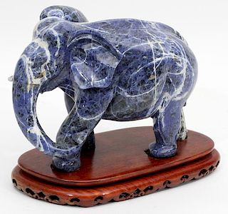 CHINESE BLUE CARVED SODALITE FIGURE OF AN ELEPHANT