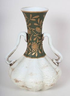 English enamel decorated milk glass vase
