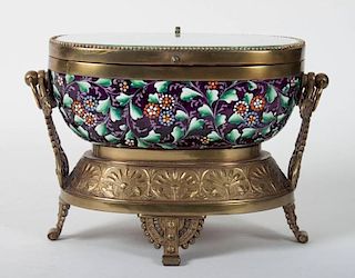Moser enameled glass dresser box with brass mounts