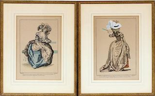 FRENCH HAND COLORED FASHION PRINTS ANTIQUE TWO