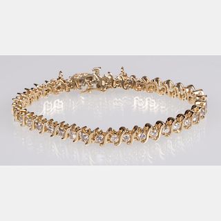 A 14kt. Yellow Gold and Diamond 'S Link' Bracelet,