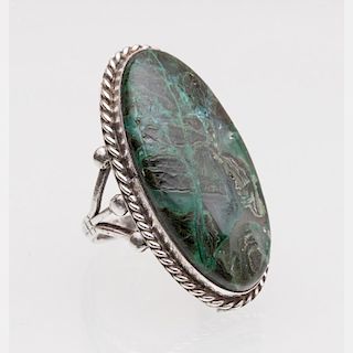 A Silver and Malachite Ring.