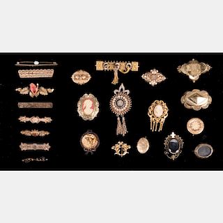 A Miscellaneous Collection of Low Karat Gold Plated Brooches, 19th/20th Century,