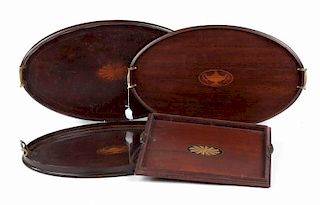 Four Edwardian inlaid mahogany trays