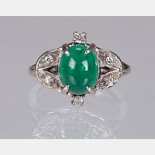 A Platinum, Synthetic Emerald and Diamond Ring,