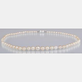 A Graduated Cultured Pearl Single Strand Necklace,