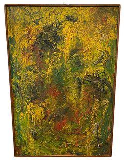 Mid Century Signed Abstract Oil on board 