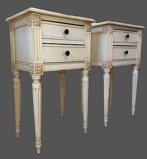 Pair French Belle Epoque Petite White Nightstands