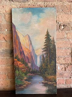 Mid Century Oil on Canvas of Yosemite 