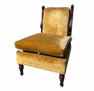 Eastlake Victorian Yellow Upholstered Arm Chair 