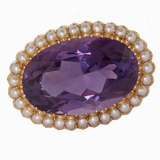 NO RESERVE, AMETHYST AND PEARL BROOCH