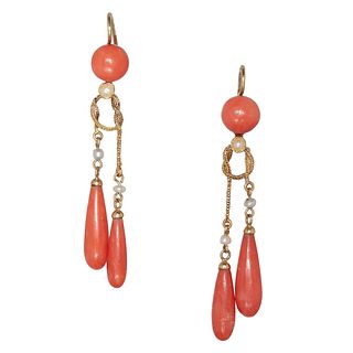 NO RESERVE, PAIR OF CORAL AND PEARL DROP EARRINGS
