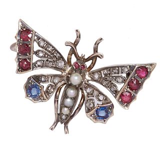 A DIAMOND AND GEMSET BUTTERFLY BROOCH