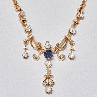 VICTORIAN DIAMOND AND SAPPHIRE DROP NECKLACE