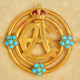TURQUOISE AND ENAMEL ROYAL PRESENTATION BROOCH
