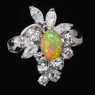 NO RESERVE, OPAL AND DIAMOND CLUSTER RING