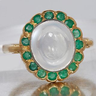 MOONSTONE AND EMERALD DRESS RING