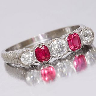 NO RESERVE, 5-STONE RUBY AND DIAMOND DRESS RING