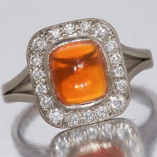 FIRE OPAL AND DIAMOND CLUSTER RING