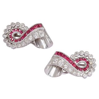 PAIR OF RUBY AND DIAMOND EARCLIPS