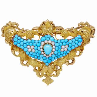 ANTIQUE VICTORIAN TURQUOISE AND PEARL BROOCH