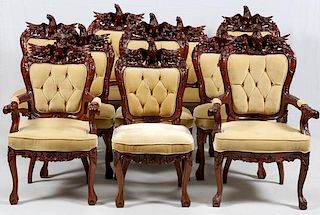 HAND CARVED MAHOGANY EAGLE BACK DINING CHAIRS