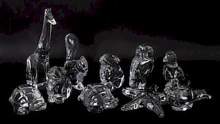 10 assorted Baccarat crystal animal figures