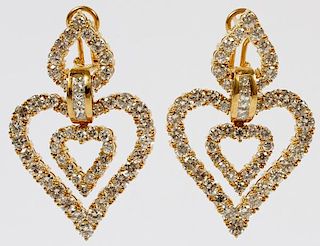 DIAMOND & 18KT YELLOW GOLD HEART DANGLE EARRINGS
