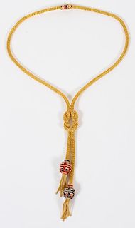 18KT YELLOW GOLD & ENAMEL BOLO STYLE NECKLACE