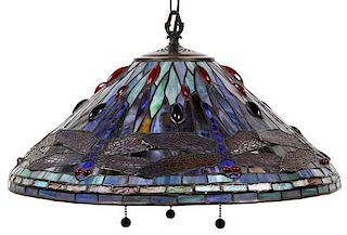 HANGING LEADED GLASS DRAGONFLY SHADE