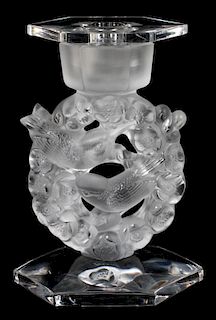 LALIQUE 'MESANGES' FROSTED GLASS CANDLESTICK