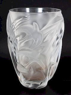 Lalique partially frosted crystal vase