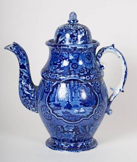 Staffordshire blue transfer high dome coffee pot