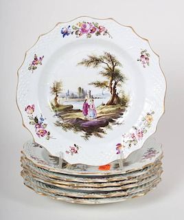 Seven German painted porcelain plates