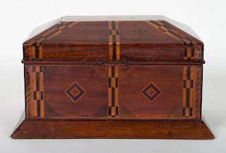 Victorian parquetry inlaid walnut jewelry box