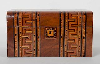 Victorian parquetry inlaid walnut sewing box