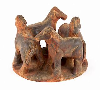Chinese Archaic Manner terracotta horse group