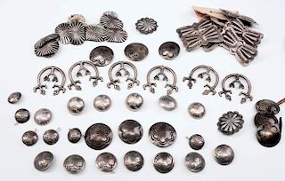 LARGE LOT OF SILVER CONCHOS, BUTTERFLIES & BUTTONS