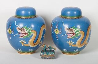 Pair of Chinese cloisonne enamel ginger jars