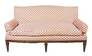A Louis XVI Style Giltwood Sofa Height 36 x width 61 x depth 24 inches.